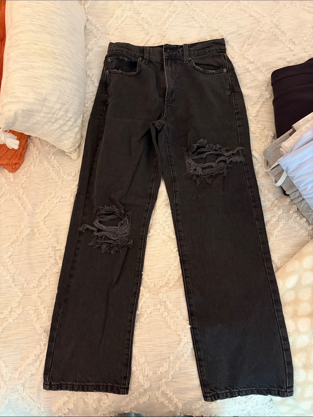 Garage Black Straight Leg Distressed Jeans